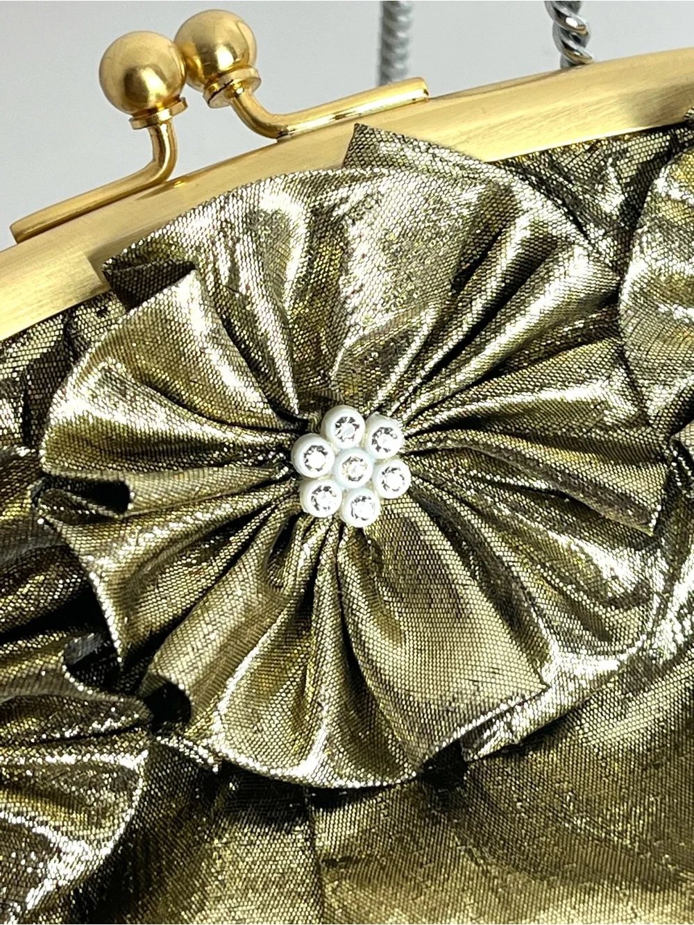 Gold Floral Accent Evening Clutch with Chain Strap by Sondra Roberts